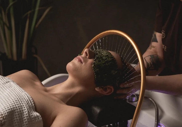 Head spa water ritual at SOMA Healing Spa in Calgary